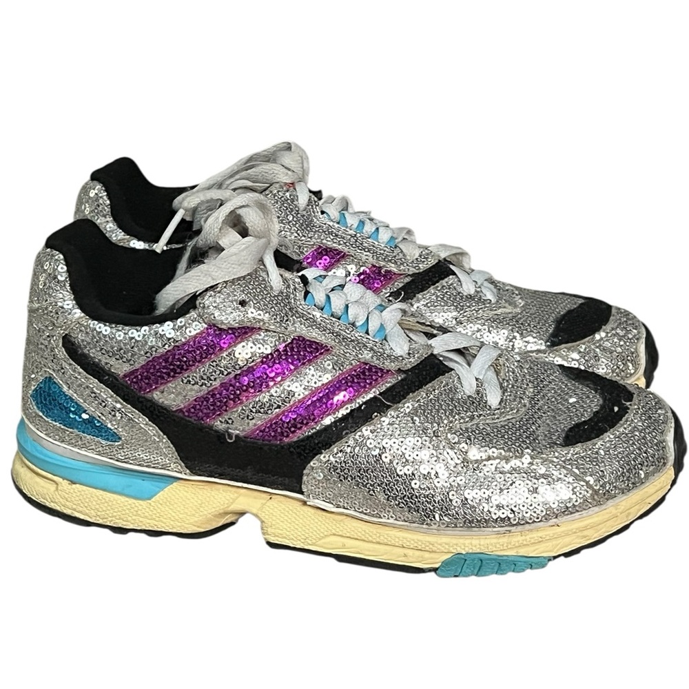 Adidas ZX 4000 silver and purple sequins glitter lace up sneakers